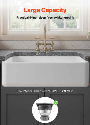 33.5x20 inch Farmhouse Sink, White Sink Workstation, Fireclay Undermount Basins, Apron Front Single Bowl Basin with Multiple Accessories, Large Capacity Household Dishwasher Sinks for Kitchen