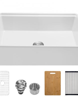 32.5x20 inch Farmhouse Sink, White Sink Workstation, Fireclay Undermount Basins, Apron Front Single Bowl Basin with Multiple Accessories, Large Capacity Household Dishwasher Sinks for Kitchen