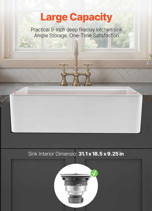 32.5x20 inch Farmhouse Sink, White Sink Workstation, Fireclay Undermount Basins, Apron Front Single Bowl Basin with Multiple Accessories, Large Capacity Household Dishwasher Sinks for Kitchen