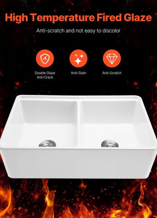 33x20 inch Farmhouse Sink, White Sink Workstation, Fireclay Undermount Basins, Apron Front Double Bowl Basin with Multiple Accessories, Large Capacity Household Dishwasher Sinks for Kitchen