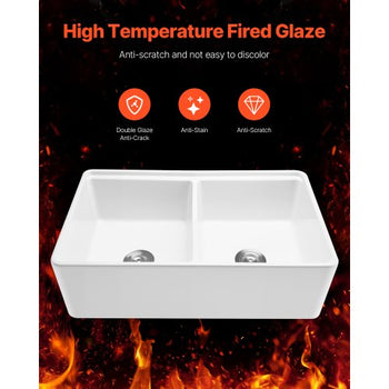 33x20 inch Farmhouse Sink, White Sink Workstation, Fireclay Undermount Basins, Apron Front Double Bowl Basin with Multiple Accessories, Large Capacity Household Dishwasher Sinks for Kitchen