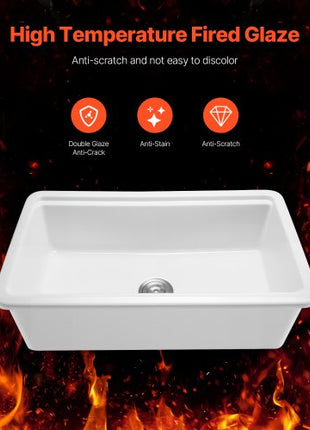33x19 inch Farmhouse Sink, White Sink Workstation, Fireclay Topmount Undermount Basin, Drop-In Single Bowl Basin with Multiple Accessories, Large Capacity Household Dishwasher Sinks for Kitchen