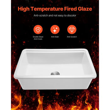 33x19 inch Farmhouse Sink, White Sink Workstation, Fireclay Topmount Undermount Basin, Drop-In Single Bowl Basin with Multiple Accessories, Large Capacity Household Dishwasher Sinks for Kitchen