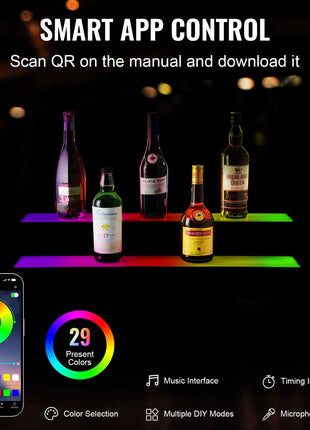 Smart app-controlled LED bar lights with 29 colors, ideal for home bars, parties, and events; sleek and modern design.