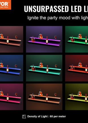 LED Lighted Liquor Bottle Display, 2 Tiers 40 Inch Commercial Illuminated Home Bar Shelf, 2 Steps Whiskey Rack Stand, Acrylic Drink Shelves with RF Remote & App Control, and Multicolor lighting