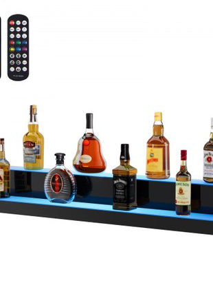 LED Lighted Liquor Bottle Display, 2 Tiers 40 Inch Commercial Illuminated Home Bar Shelf, 2 Steps Whiskey Rack Stand, Acrylic Drink Shelves with RF Remote & App Control, and Multicolor lighting
