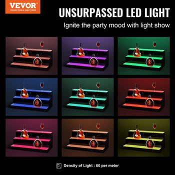 LED Lighted Liquor Bottle Display, 3 Tiers 24 Inch Commercial Illuminated Home Bar Shelf, 3 Steps Whiskey Rack Stand, Acrylic Drink Shelves with RF Remote & App Control, and Multicolor lighting