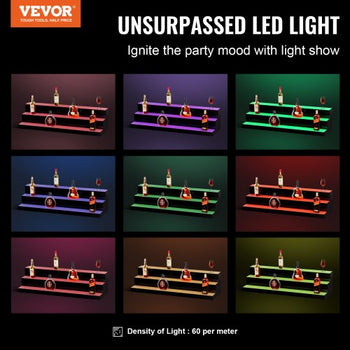 LED Lighted Liquor Bottle Display, 3 Tiers 40 Inch Commercial Illuminated Home Bar Shelf, 3 Steps Whiskey Rack Stand, Acrylic Drink Shelves with RF Remote & App Control, and Multicolor lighting