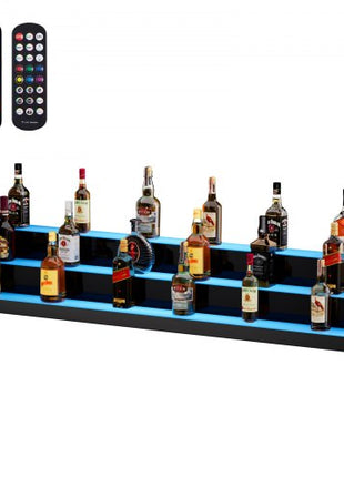 LED Lighted Liquor Bottle Display, 3 Tiers 60 Inch Commercial Illuminated Home Bar Shelf, 3 Steps Whiskey Rack Stand, Acrylic Drink Shelves with RF Remote & App Control, and Multicolor lighting