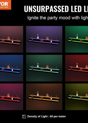 LED Lighted Liquor Bottle Display, 2 Tiers 60 Inch Commercial Illuminated Home Bar Shelf, 2 Steps Whiskey Rack Stand, Acrylic Drink Shelves with RF Remote & App Control, and Multicolor lighting