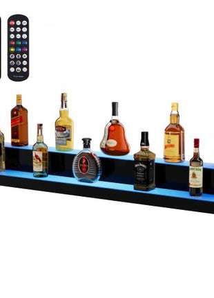 LED Lighted Liquor Bottle Display, 2 Tiers 48 Inch Commercial Illuminated Home Bar Shelf, 2 Steps Whiskey Rack Stand, Acrylic Drink Shelves with RF Remote & App Control, and Multicolor lighting