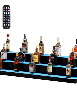 LED Lighted  Bottle Display, 3 Tiers 48 Inch Commercial Illuminated Home Bar Shelf, 3 Steps Whiskey Rack Stand, Acrylic Drink Shelves with RF Remote & App Control, and Multicolor lighting
