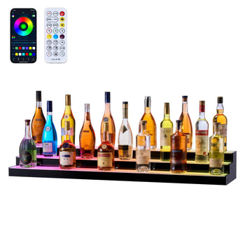 LED Lighted  Bottle Display, 3 Tiers 48 inches, Acrylic Illuminated Home Bar Shelf Display with RF Remote & App Control, DIY Setup with Type-C Cables, 9 Static Colors, for 36-48 Bottles