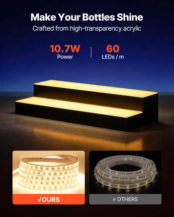 LED Lighted  Bottle Display, 2 Tiers 24 inches, Supports USB, Acrylic Illuminated Home Bar Shelf Display with RF Remote & App Control, 9 Static Colors, Timing Mode, for 12-16 Bottles
