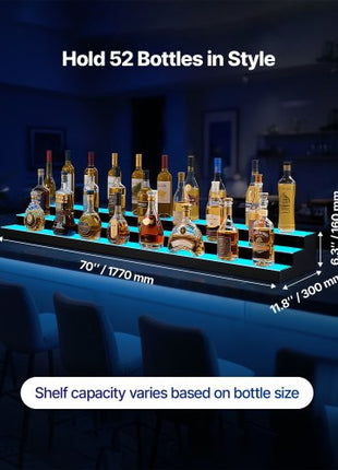LED Lighted Liquor Bottle Display, 3-Tier 70 Inch, Illuminated Home Bar Shelf with RF Remote & App Control, 7 Static Colors, Acrylic Lighted Whiskey Shelf for 52 Bottles, Powered by Adapter Only