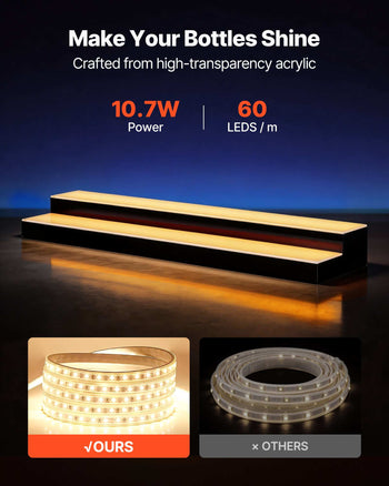 LED Lighted  Bottle Display, 2 Tiers 40 inches, Supports USB, Acrylic Illuminated Home Bar Shelf Display with RF Remote & App Control, 9 Static Colors, Timing Mode, for 20-28 Bottles