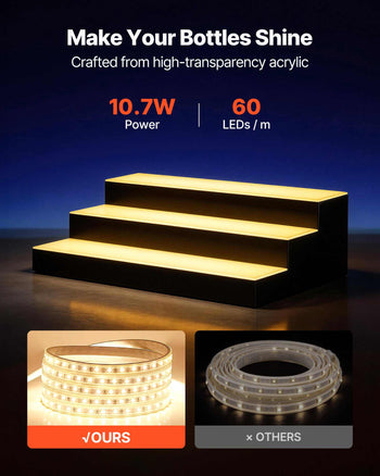 LED Lighted  Bottle Display, 3 Tiers 24 inches, Supports USB, Acrylic Illuminated Home Bar Shelf Display with RF Remote & App Control, 9 Static Colors, Timing Mode, for 18-24 Bottles