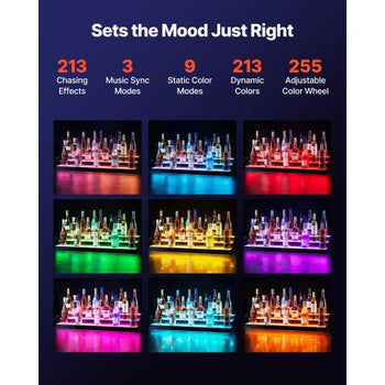 LED Lighted Liquor Bottle Display, 3 Tiers 40 inches, Acrylic Illuminated Home Bar Shelf Display with RF Remote & App Control, DIY Setup with Type-C Cables, 9 Static Colors, for 30-39 Bottles