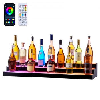 LED Lighted Liquor Bottle Display, 3 Tiers 40 inches, Acrylic Illuminated Home Bar Shelf Display with RF Remote & App Control, DIY Setup with Type-C Cables, 9 Static Colors, for 30-39 Bottles