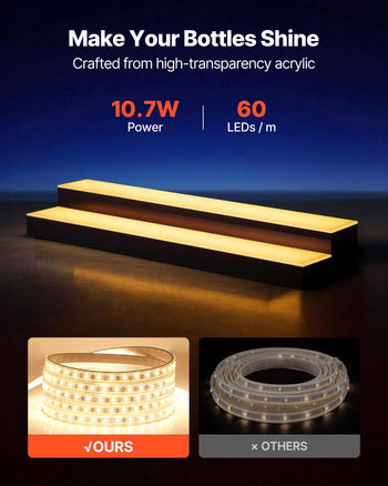 LED Lighted  Bottle Display, 2 Tiers 30 inches, Supports USB, Acrylic Illuminated Home Bar Shelf Display with RF Remote & App Control, 9 Static Colors, Timing Mode, for 14-20 Bottles