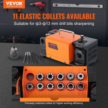 Drill Bits Sharpener, MR-13A End Mill Grinder Sharpener 3-13mm, 95° to 135° Point Angle Adjustable Drill Bit Re-Sharpener, Portable Bits Sharpening Machine with 11 Collets, CBN Wheel for HSS