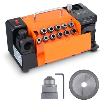 Orange and black electric key cutting machine with 10 cutting wheels, precision tools, and adjustable settings for DIY use.