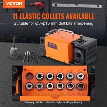 Drill Bits Sharpener, 3-13mm Drill Bits Grinder Sharpener, Lip Relief Angle & 95°-135° Point Angle Adjustable Drill Bit Re-Sharpener, Portable Sharpening Machine with 11 Collets, CBN & SDC Wheel