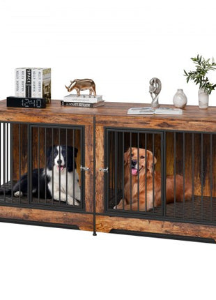 75" Dog Crate Furniture for 2 Dogs, Extra Large Double Dog Crate Furniture Large Breed with Divider & Double Doors, Large Wooden Dog Crate Furniture TV Stand for Medium Large Dogs Brown
