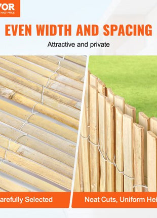 Natural Bamboo Privacy Fence Screen, Eco-Friendly Privacy Bamboo Slat Fence, 6 ft H x 16 ft L Decorative Bamboo Screen Panel, for Garden, Backyard, Balcony, Patio, Pool Side