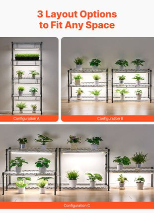 DIY Plant Shelf with Grow Lights, 71 in Tall Indoor Plant Stand with Wheels, 192W 5000K Full Spectrum Grow Lights, Heavy Duty Metal Plants Display Rack, Flower Pot Holder for Seed Starting