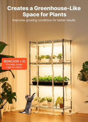 Indoor Greenhouse with Grow Light, 59 in Tall 4-Tier Plant Stand with Clear Cover, Timer & Hygrometer, 180W Full Spectrum Grow Lights, Metal Lighted Plants Shelf Holder for Indoor Plants