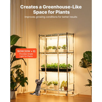 Indoor Greenhouse with Grow Light, 59 in Tall 4-Tier Plant Stand with Clear Cover, Timer & Hygrometer, 180W Full Spectrum Grow Lights, Metal Lighted Plants Shelf Holder for Indoor Plants