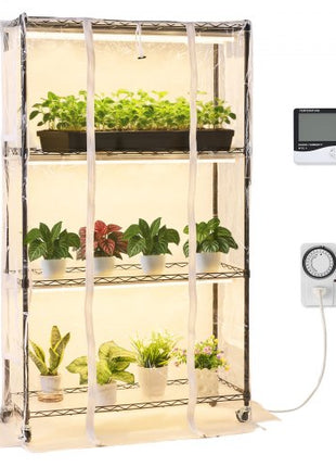 Indoor Greenhouse with Grow Light, 59 in Tall 4-Tier Plant Stand with Clear Cover, Timer & Hygrometer, 180W Full Spectrum Grow Lights, Metal Lighted Plants Shelf Holder for Indoor Plants