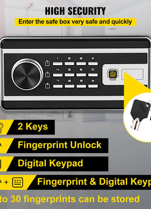 Safe Box, 1.7 CU.FT Fingerprint Safe Box for Money with 2 Keys & Digital Keypad, Q235 Steel Safe Box for Storing Cash, Jewelry, Pistols, Documents, Watches in Home & Office & Hotel