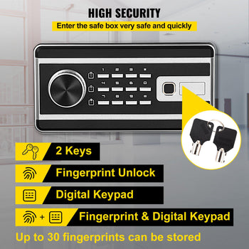 Safe Box, 2.1 CU.FT Fingerprint Safe Box for Money with 2 Keys & Digital Keypad, Q235 Steel Safe Box for Storing Cash, Jewelry, Pistols, Documents, Watches in Home & Office & Hotel