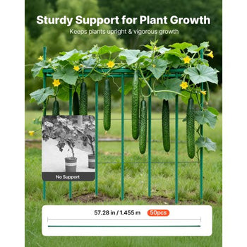Garden Stakes, 50 Pack, 57.28 inch, Plastic Coated Metal Tomato Stakes, Garden Sticks for Plants Support, with Pointed End and Non-Slip Bumps for Growing Climbing Plants, Outdoor Vegetables