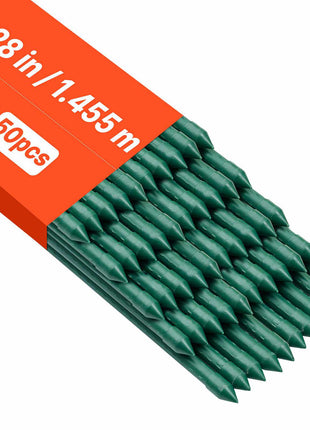 Garden Stakes, 50 Pack, 57.28 inch, Plastic Coated Metal Tomato Stakes, Garden Sticks for Plants Support, with Pointed End and Non-Slip Bumps for Growing Climbing Plants, Outdoor Vegetables