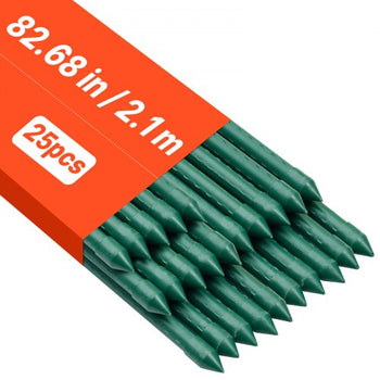 Garden Stakes, 25 Pack, 82.68 inch, Plastic Coated Metal Tomato Stakes, Garden Sticks for Plants Support, with Pointed End and Non-Slip Bumps for Growing Climbing Plants, Outdoor Vegetables