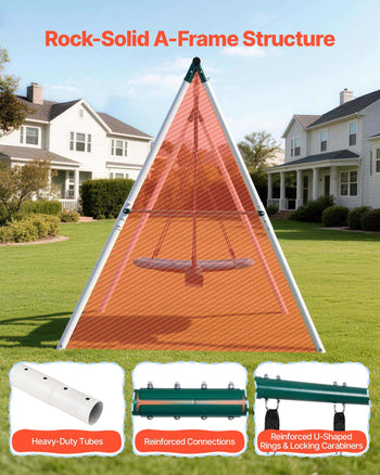 Swing Set for Backyard, 45 x 30 in Swing Seat and Two Belt Seats, with Heavy Duty A-Frame Metal Stand, 700 lbs Load Capacity, Reinforced with Spiral Ground Anchors, Swingset Outdoor for Kids