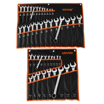 Combination Wrench Set, 44-Piece SAE and Metric, 12-Point Box End and 15° Angled Open End Combination Wrenches with Roll Up Pouch, Carbon Steel, for General Household and Automotive Repairs