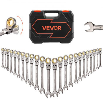 Flex-Head Ratcheting Wrench Set, 24-Piece SAE and Metric, 72 Teeth, Cr-V Steel Ratchet Flexible Combination Wrench Set with Storage Case, for General Household, Automotive Repairs, Gray Nickel