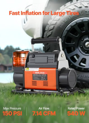 12V Heavy Duty Air Compressor, Auto-Stop Portable Tire Inflator with LCD Digital Display, 7.14 CFM 150PSI Offroad Air Pump with Adapters for Trucks Car SUV 4 x 4 Vehicle RV