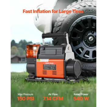 12V Heavy Duty Air Compressor, Auto-Stop Portable Tire Inflator with LCD Digital Display, 7.14 CFM 150PSI Offroad Air Pump with Adapters for Trucks Car SUV 4 x 4 Vehicle RV
