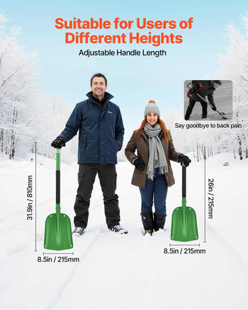 Snow Shovel for Driveway, 8.5 in Wide Aluminum Alloy Snow Shovel with T-shaped Handles, Large Capacity Snowplow Shovels, Portable & Lightweight Snows Removal Tool for Garden Car Camping