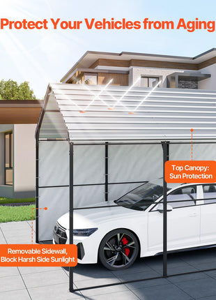 Heavy Duty Metal Carport, 10' x 15' Outdoor Carport with Galvanized Steel Frame & Roof, Car Tent Garage Shade with Removable Sidewalls, Multi-Use Car Shelter for Pickup, Boat, Car & Tractors