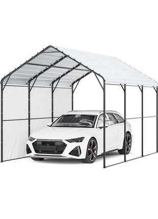 Heavy Duty Metal Carport, 10' x 15' Outdoor Carport with Galvanized Steel Frame & Roof, Car Tent Garage Shade with Removable Sidewalls, Multi-Use Car Shelter for Pickup, Boat, Car & Tractors