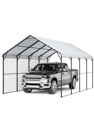 Heavy Duty Metal Carport, 12' x 20' Outdoor Carport with Galvanized Steel Frame & Roof, Car Tent Garage Shade with Removable Sidewalls, Multi-Use Car Shelter for Pickup, Boat, Car & Tractors