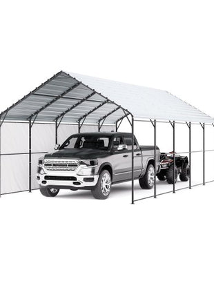 Heavy Duty Metal Carport, 13' x 26' Outdoor Carport with Galvanized Steel Frame & Roof, Car Tent Garage Shade with Removable Sidewalls, Multi-Use Car Shelter for Pickup, Boat, Car & Tractors