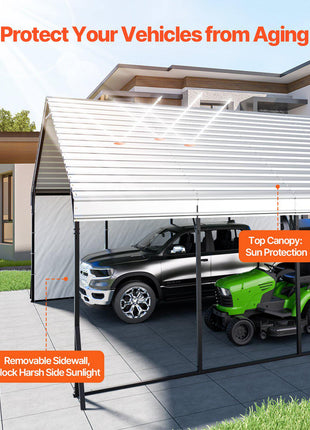 Heavy Duty Metal Carport, 20 x 20 ft Outdoor Carport with Sturdy Frame & Roof, Car Garage Shade with Removable Sidewalls, Multi-Use Car Shelter for Pickup, Boat, Trucks & Tractors