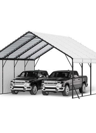 Heavy Duty Metal Carport, 20 x 20 ft Outdoor Carport with Sturdy Frame & Roof, Car Garage Shade with Removable Sidewalls, Multi-Use Car Shelter for Pickup, Boat, Trucks & Tractors